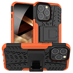 Custodia Silicone e Plastica Opaca Cover con Supporto A07 per Apple iPhone 14 Pro Max Arancione