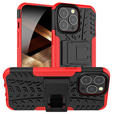 Custodia Silicone e Plastica Opaca Cover con Supporto A07 per Apple iPhone 14 Pro Rosso