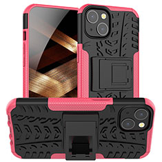 Custodia Silicone e Plastica Opaca Cover con Supporto A07 per Apple iPhone 15 Plus Rosa Caldo