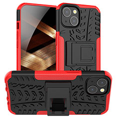 Custodia Silicone e Plastica Opaca Cover con Supporto A07 per Apple iPhone 15 Rosso