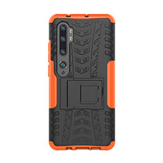 Custodia Silicone e Plastica Opaca Cover con Supporto D01 per Xiaomi Mi Note 10 Arancione