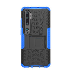 Custodia Silicone e Plastica Opaca Cover con Supporto D01 per Xiaomi Mi Note 10 Blu