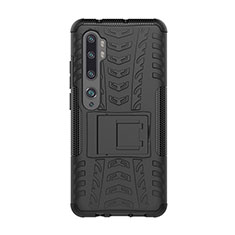 Custodia Silicone e Plastica Opaca Cover con Supporto D01 per Xiaomi Mi Note 10 Nero