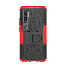 Custodia Silicone e Plastica Opaca Cover con Supporto D01 per Xiaomi Mi Note 10 Rosso