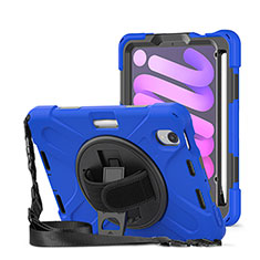 Custodia Silicone e Plastica Opaca Cover con Supporto H01 per Apple iPad Mini 6 Blu