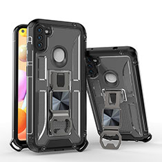 Custodia Silicone e Plastica Opaca Cover con Supporto H01 per Samsung Galaxy M11 Nero