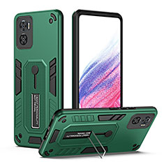 Custodia Silicone e Plastica Opaca Cover con Supporto H01P per Motorola Moto E22 Verde
