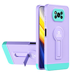 Custodia Silicone e Plastica Opaca Cover con Supporto H01P per Xiaomi Poco X3 NFC Viola