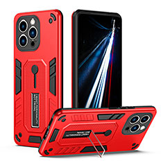 Custodia Silicone e Plastica Opaca Cover con Supporto H01X per Apple iPhone 13 Pro Rosso
