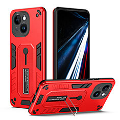 Custodia Silicone e Plastica Opaca Cover con Supporto H01X per Apple iPhone 14 Plus Rosso