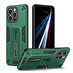 Custodia Silicone e Plastica Opaca Cover con Supporto H01X per Apple iPhone 15 Pro Verde
