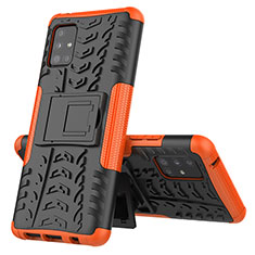 Custodia Silicone e Plastica Opaca Cover con Supporto J01X per Samsung Galaxy A51 5G Arancione