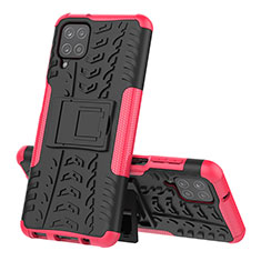 Custodia Silicone e Plastica Opaca Cover con Supporto J01X per Samsung Galaxy M12 Rosa Caldo