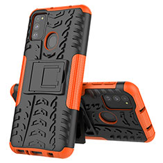 Custodia Silicone e Plastica Opaca Cover con Supporto J01X per Samsung Galaxy M21 Arancione