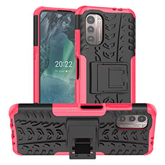 Custodia Silicone e Plastica Opaca Cover con Supporto JX1 per Nokia G11 Rosa Caldo