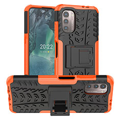 Custodia Silicone e Plastica Opaca Cover con Supporto JX1 per Nokia G21 Arancione