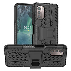 Custodia Silicone e Plastica Opaca Cover con Supporto JX1 per Nokia G21 Nero
