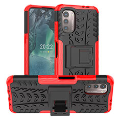 Custodia Silicone e Plastica Opaca Cover con Supporto JX1 per Nokia G21 Rosso