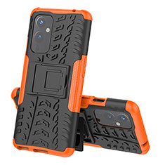 Custodia Silicone e Plastica Opaca Cover con Supporto JX1 per OnePlus 9 5G Arancione