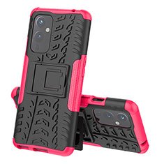 Custodia Silicone e Plastica Opaca Cover con Supporto JX1 per OnePlus 9 5G Rosa Caldo