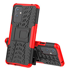 Custodia Silicone e Plastica Opaca Cover con Supporto JX1 per OnePlus 9 5G Rosso