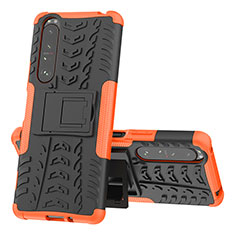 Custodia Silicone e Plastica Opaca Cover con Supporto JX1 per Sony Xperia 1 III Arancione