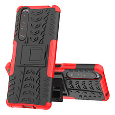 Custodia Silicone e Plastica Opaca Cover con Supporto JX1 per Sony Xperia 1 III Rosso