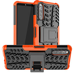 Custodia Silicone e Plastica Opaca Cover con Supporto JX1 per Sony Xperia 10 III Arancione