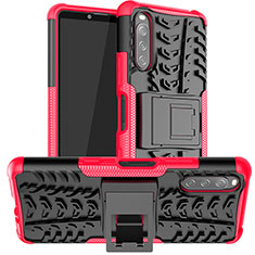 Custodia Silicone e Plastica Opaca Cover con Supporto JX1 per Sony Xperia 10 III Rosa Caldo