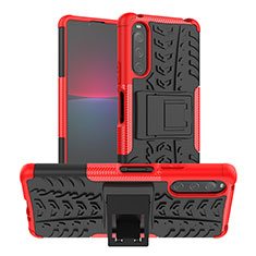 Custodia Silicone e Plastica Opaca Cover con Supporto JX1 per Sony Xperia 10 IV Rosso