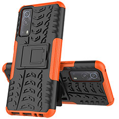 Custodia Silicone e Plastica Opaca Cover con Supporto JX1 per Vivo Y75s 5G Arancione