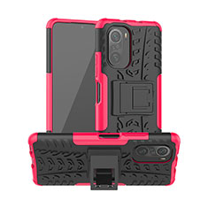 Custodia Silicone e Plastica Opaca Cover con Supporto JX1 per Xiaomi Mi 11i 5G Rosa Caldo