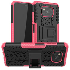 Custodia Silicone e Plastica Opaca Cover con Supporto JX1 per Xiaomi Poco X3 Rosa Caldo