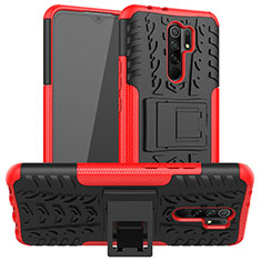 Custodia Silicone e Plastica Opaca Cover con Supporto JX1 per Xiaomi Redmi 9 Prime India Rosso