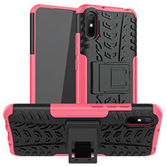 Custodia Silicone e Plastica Opaca Cover con Supporto JX1 per Xiaomi Redmi 9i Rosa Caldo