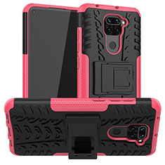 Custodia Silicone e Plastica Opaca Cover con Supporto JX1 per Xiaomi Redmi Note 9 Rosa Caldo