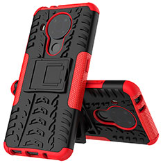 Custodia Silicone e Plastica Opaca Cover con Supporto JX2 per Nokia 5.4 Rosso
