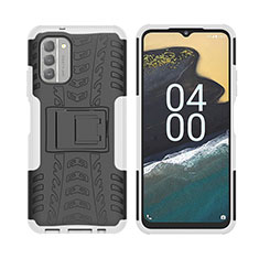 Custodia Silicone e Plastica Opaca Cover con Supporto JX2 per Nokia G400 5G Argento