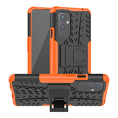 Custodia Silicone e Plastica Opaca Cover con Supporto JX2 per OnePlus 9 5G Arancione