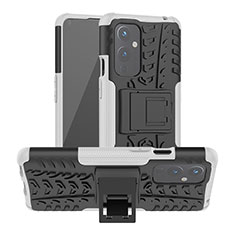 Custodia Silicone e Plastica Opaca Cover con Supporto JX2 per OnePlus 9 5G Argento