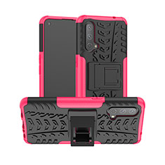 Custodia Silicone e Plastica Opaca Cover con Supporto JX2 per OnePlus Nord CE 5G Rosa Caldo