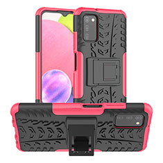 Custodia Silicone e Plastica Opaca Cover con Supporto JX2 per Samsung Galaxy A03s Rosa Caldo