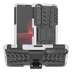 Custodia Silicone e Plastica Opaca Cover con Supporto JX2 per Sony Xperia 1 III Argento