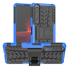 Custodia Silicone e Plastica Opaca Cover con Supporto JX2 per Sony Xperia 1 III Blu