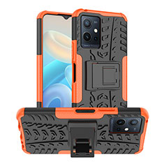 Custodia Silicone e Plastica Opaca Cover con Supporto JX2 per Vivo iQOO Z6 5G Arancione