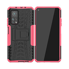 Custodia Silicone e Plastica Opaca Cover con Supporto JX2 per Xiaomi Mi 10T 5G Rosa Caldo