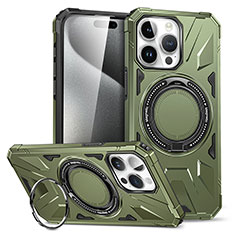 Custodia Silicone e Plastica Opaca Cover con Supporto K02C per Apple iPhone 15 Pro Max Verde