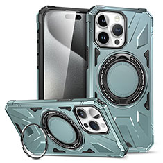 Custodia Silicone e Plastica Opaca Cover con Supporto K02C per Apple iPhone 15 Pro Max Verde Pastello