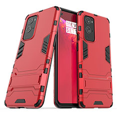 Custodia Silicone e Plastica Opaca Cover con Supporto KC1 per OnePlus 9 Pro 5G Rosso