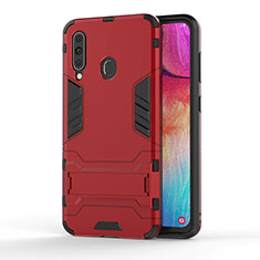 Custodia Silicone e Plastica Opaca Cover con Supporto KC1 per Samsung Galaxy A60 Rosso